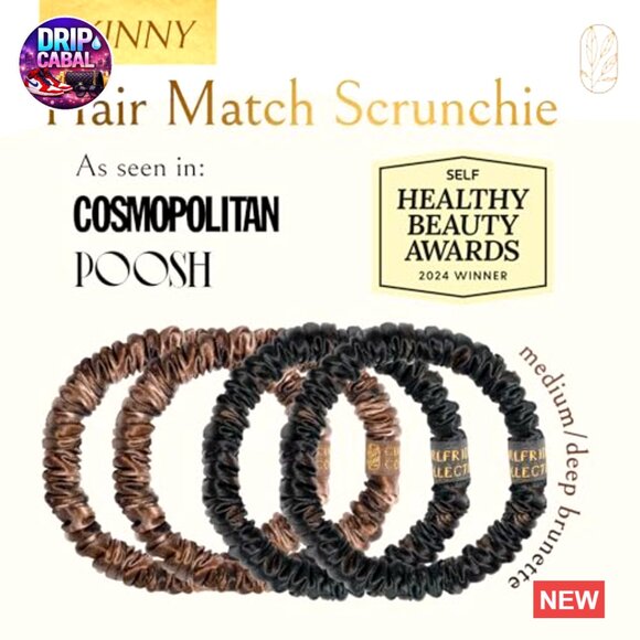 Silk Skinny Scrunchies Anti-Breakage Hair Ties for Curly Thick Hair 4-Pack main image 4